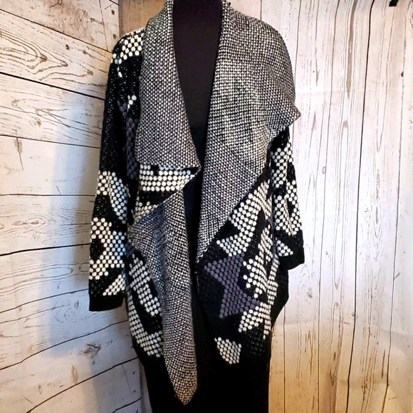 Forever 21 wool blend bold print cardigan black S - Picture 1 of 7